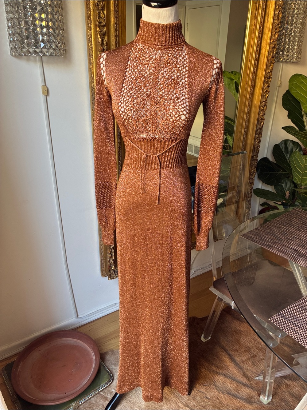 L’agence Rust Knit Turtleneck Maxi Dress size small